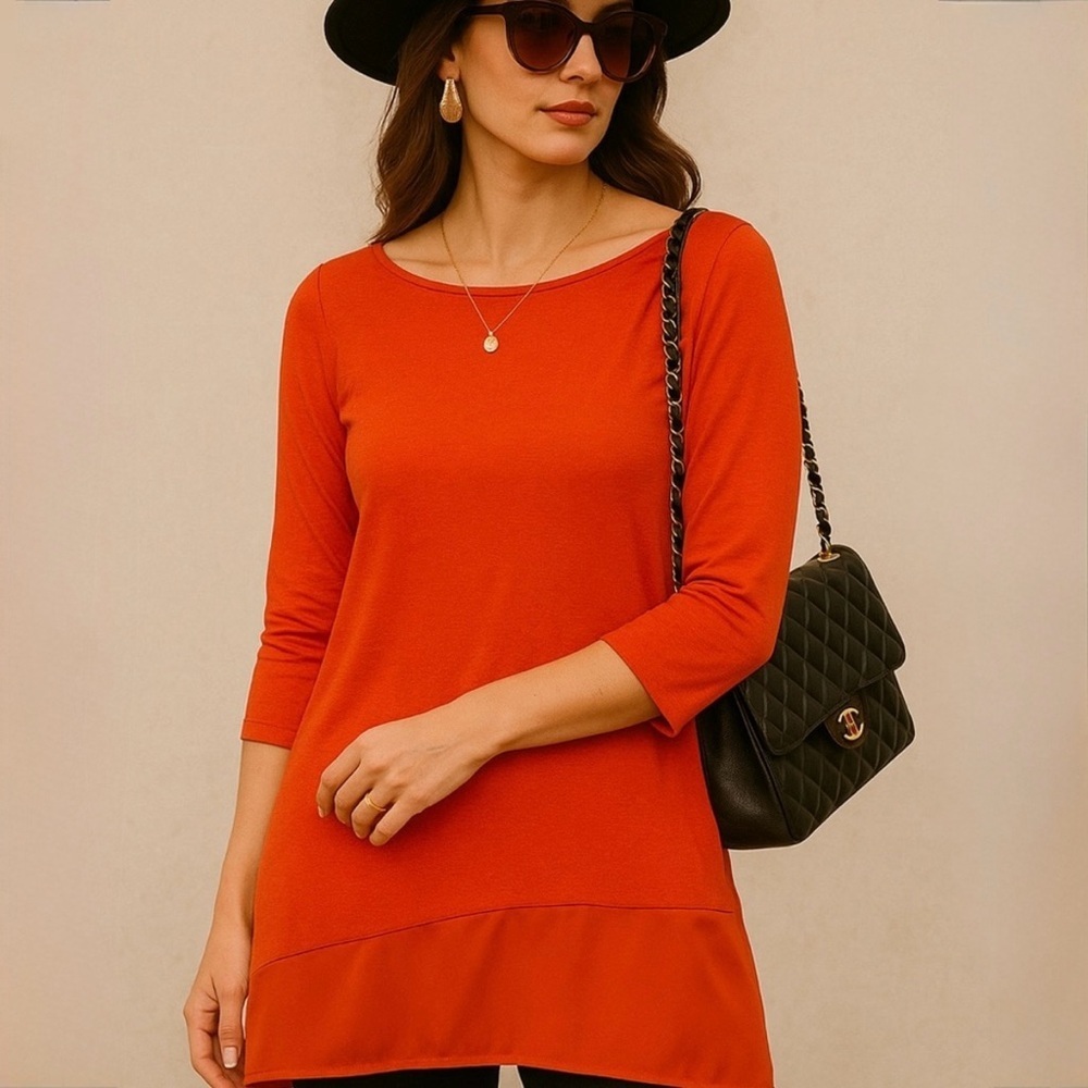 Vince Camuto Vibrant Red/ Orange Tunic Top